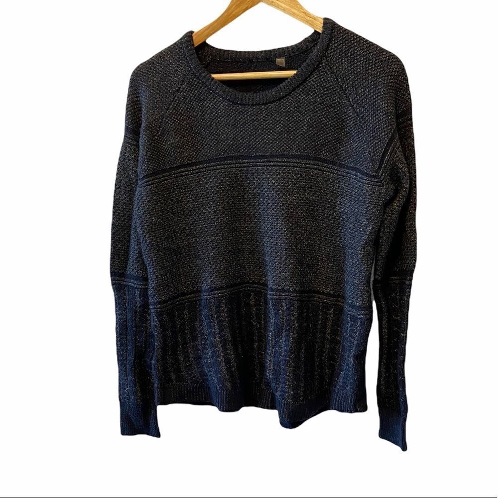 Blue Knit Crew Neck Ling Sleeve Loose Sweater L
